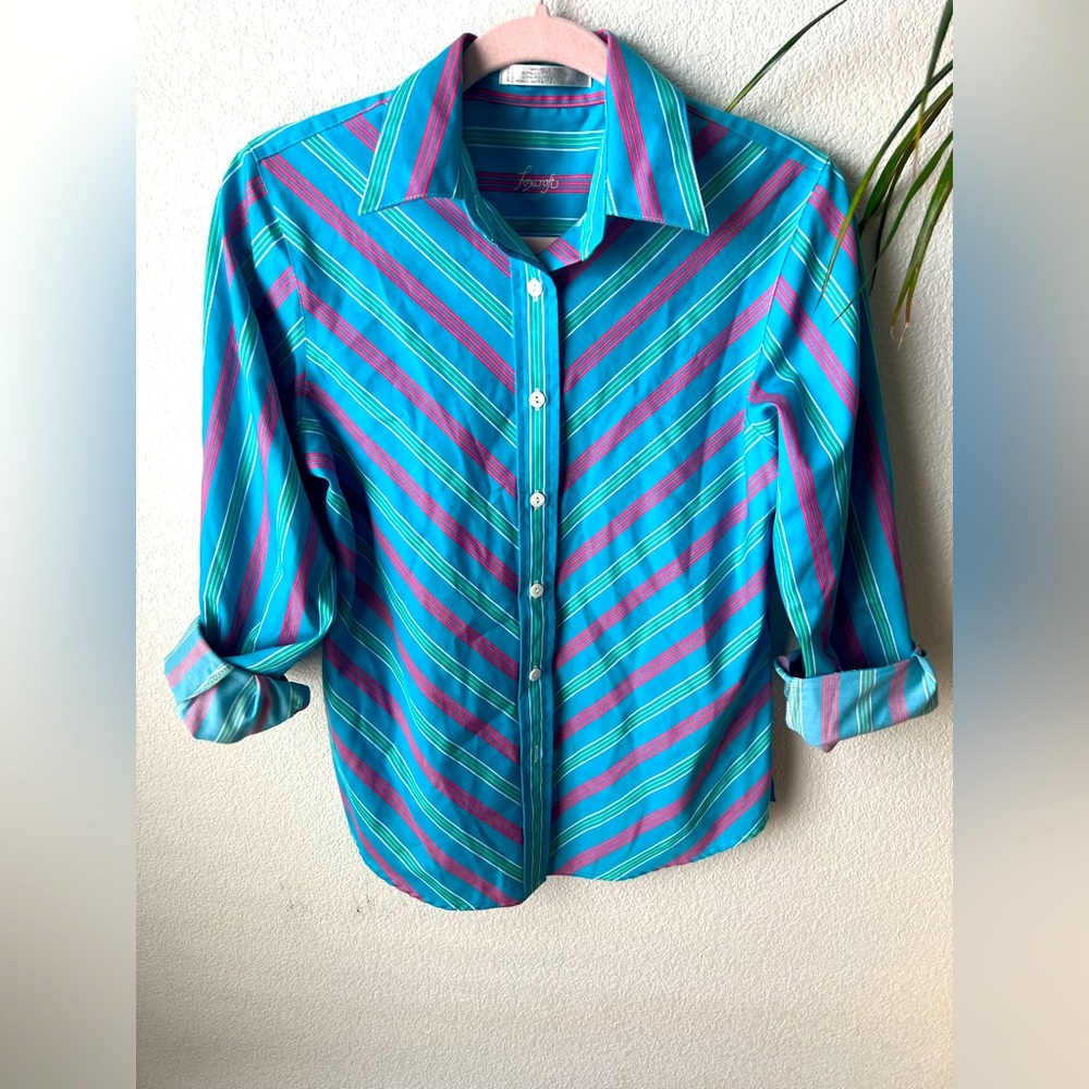 Foxcroft vintage long sleeve stripped button down shirt.  2p barbiecore